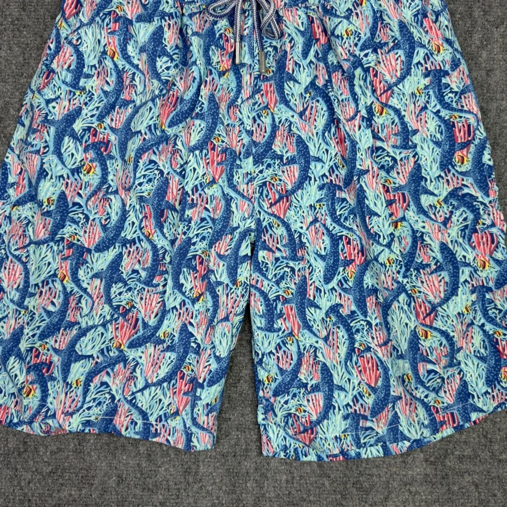 Peter Millar Seaside Collection Swim Trunks Mens M Blue Shark Coral‎ Vacation
